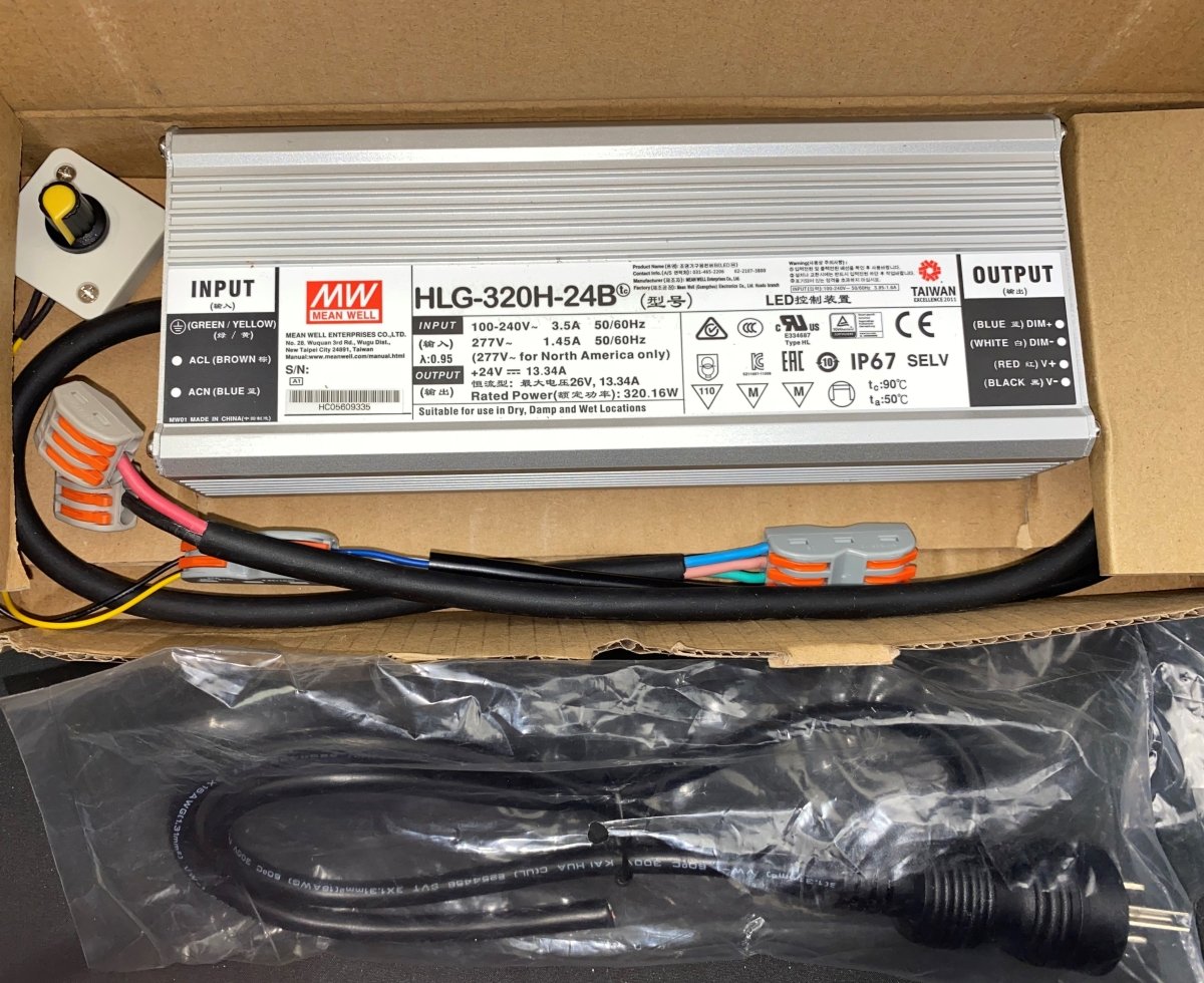 Meanwell HLG-320H-24AB with Dimmer, Power Cord, and Wago style